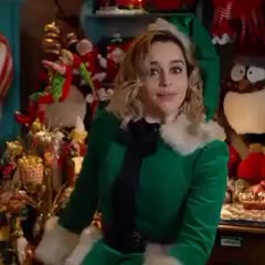 Emilia Clarke realizing that Santa came for more than just her milk and cookies