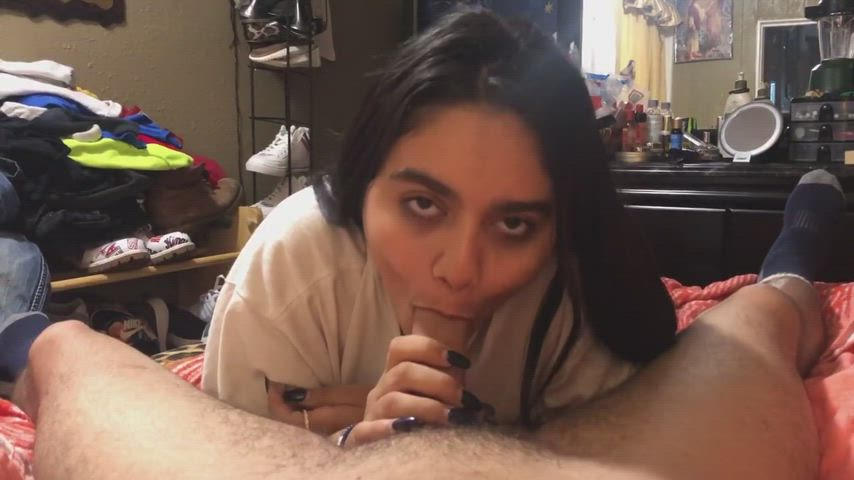 Young Latina sucking dick like her life depends on it