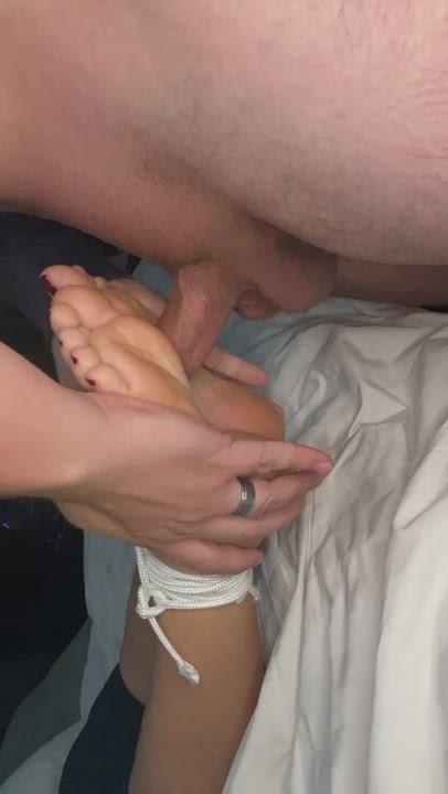 He loves rubbing his cock on my soft soles. How long would you last?