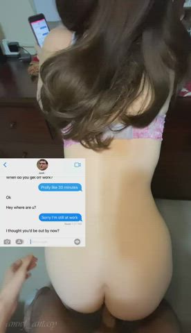 Cheating slut texts her boyfriend back while getting railed