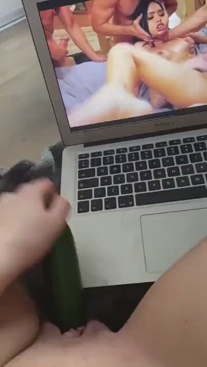 watching porn with cucumber