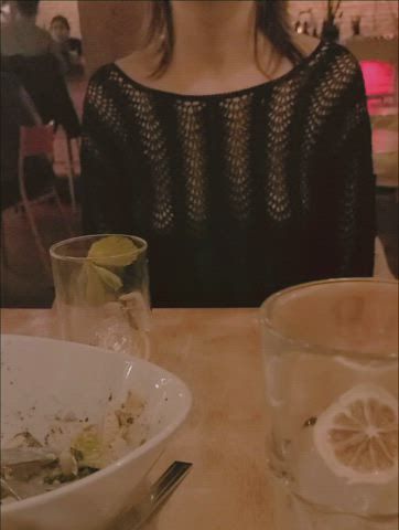 The waitress complimented my see thru top [GIF]