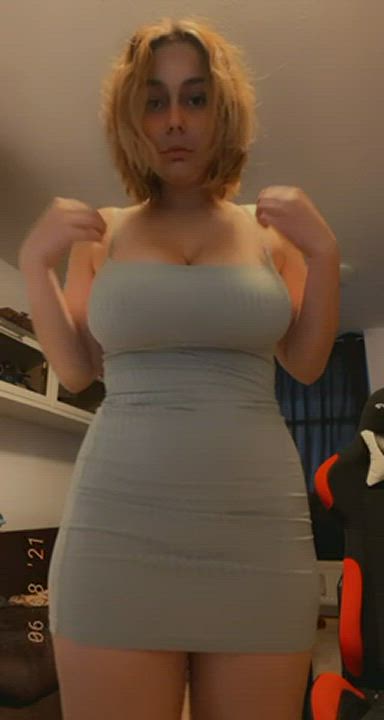 you wanna see my giant tits fall out of this tight dress? okay…☺️