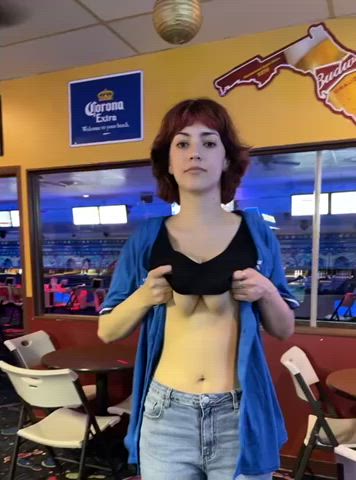 Having some fun at the bowling alley