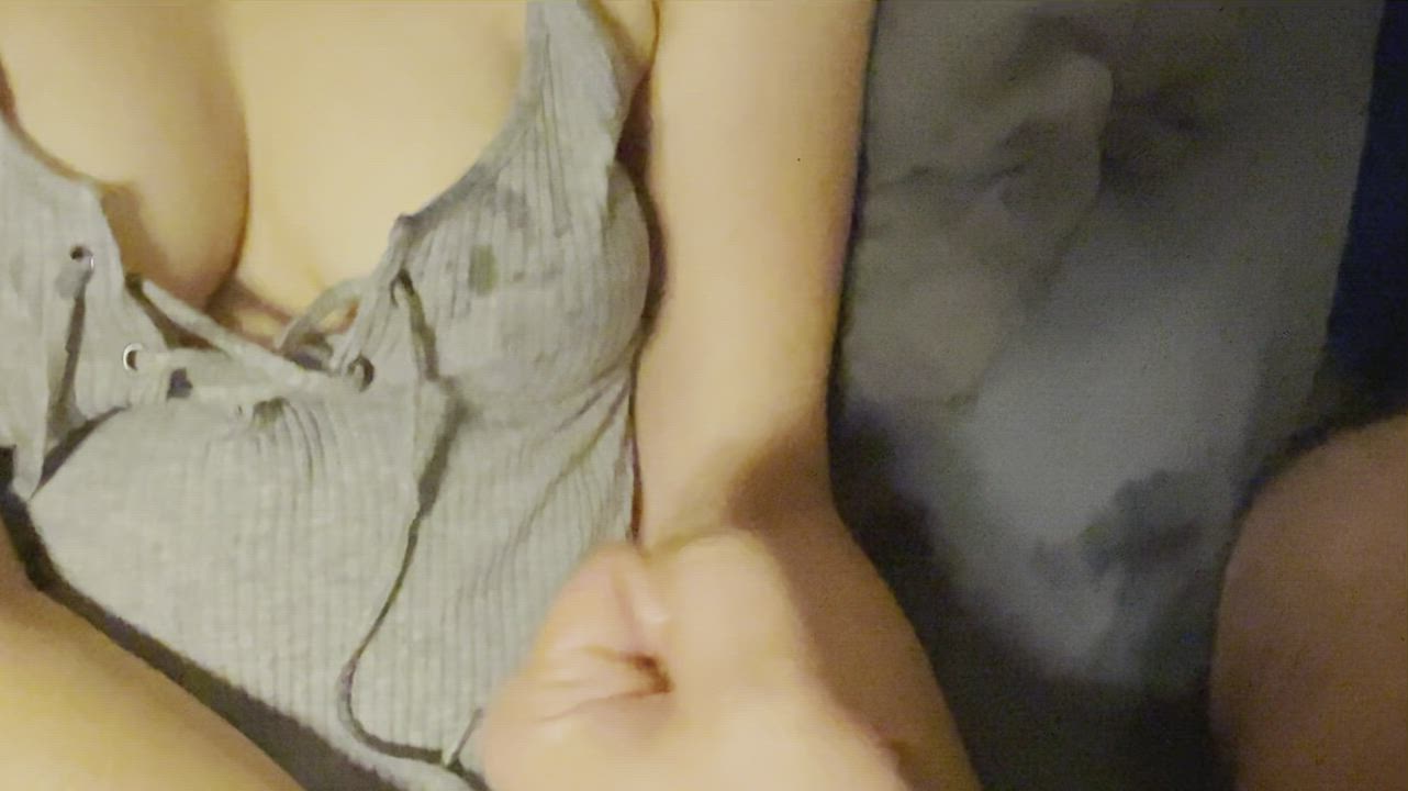 Spraying cum all over my tits and bodysuit