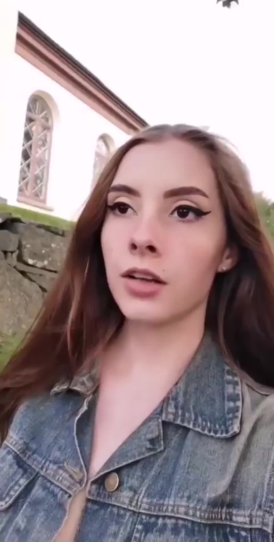 I'm probably going to hell for flashing my tits outside of church. Oh well! 😇 [GIF]