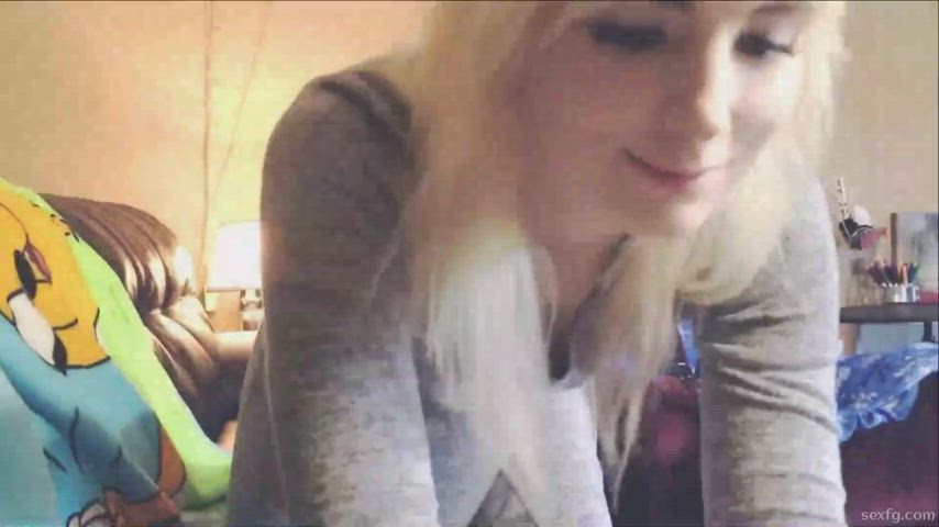 Sweet blonde wearing dress gentle sucks cock in POV : video clip
