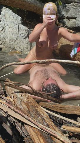 Taking my bull for a ride at the hot springs! [GIF]