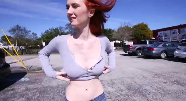 Busty Redhead Flashing Her Tits In Public Place : video clip